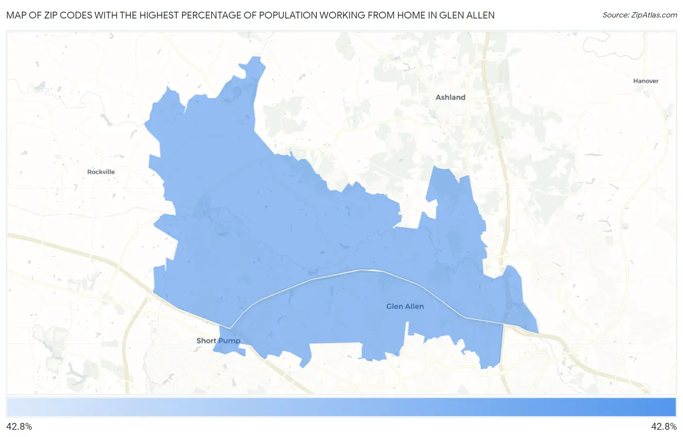 Zip Codes with the Highest Percentage of Population Working from Home in Glen Allen Map