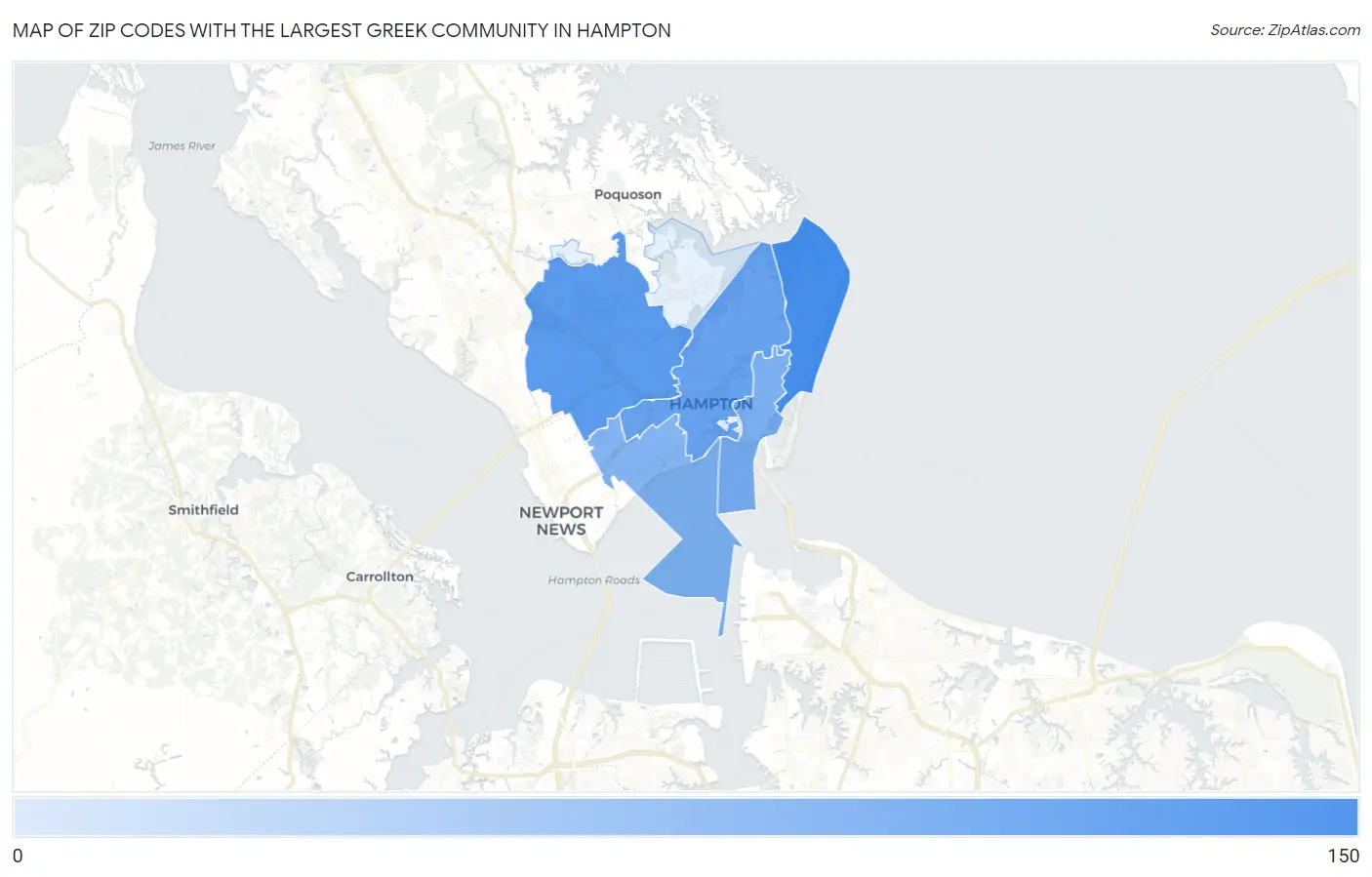 Zip Codes with the Largest Greek Community in Hampton Map
