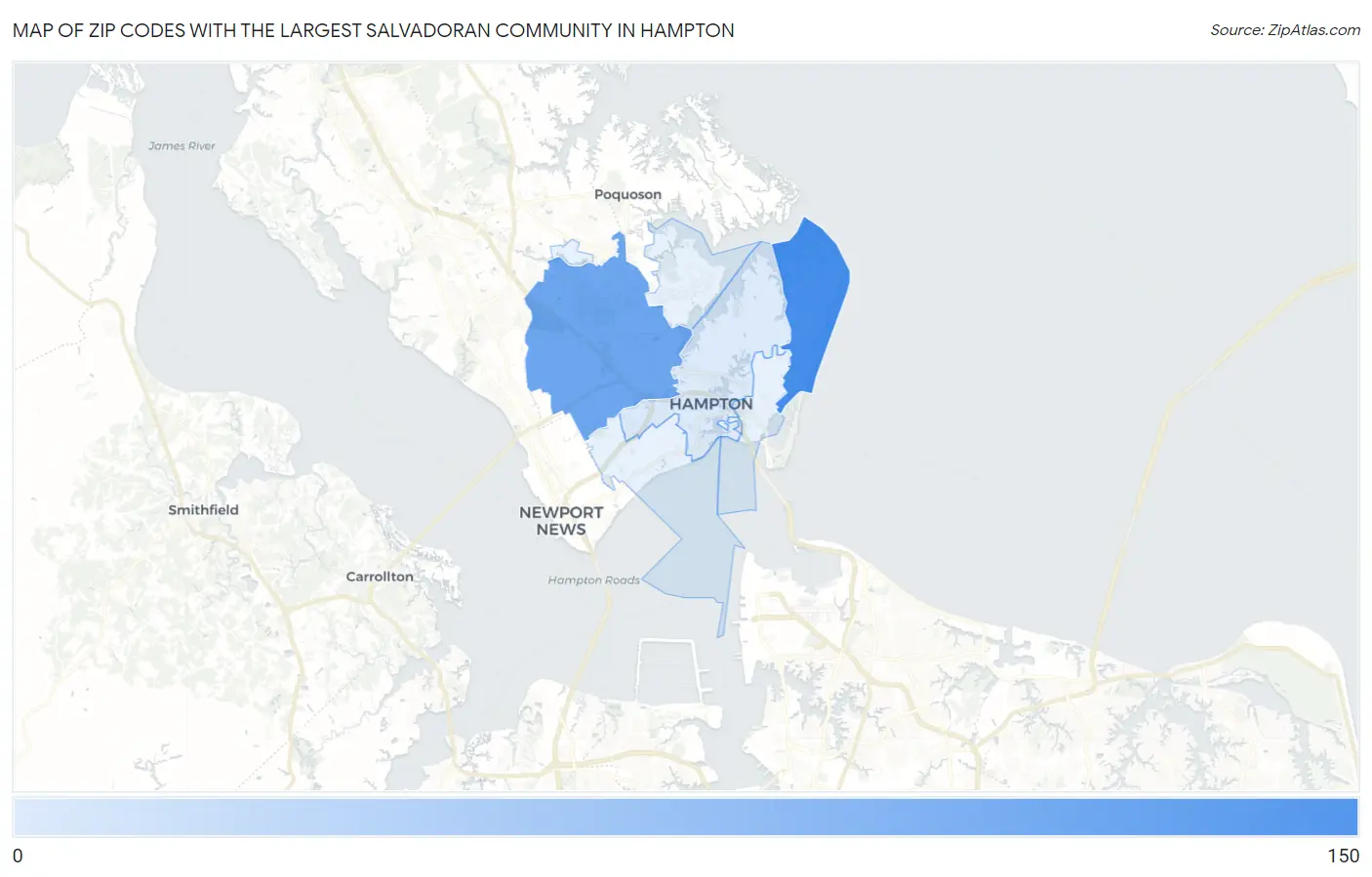 Zip Codes with the Largest Salvadoran Community in Hampton Map