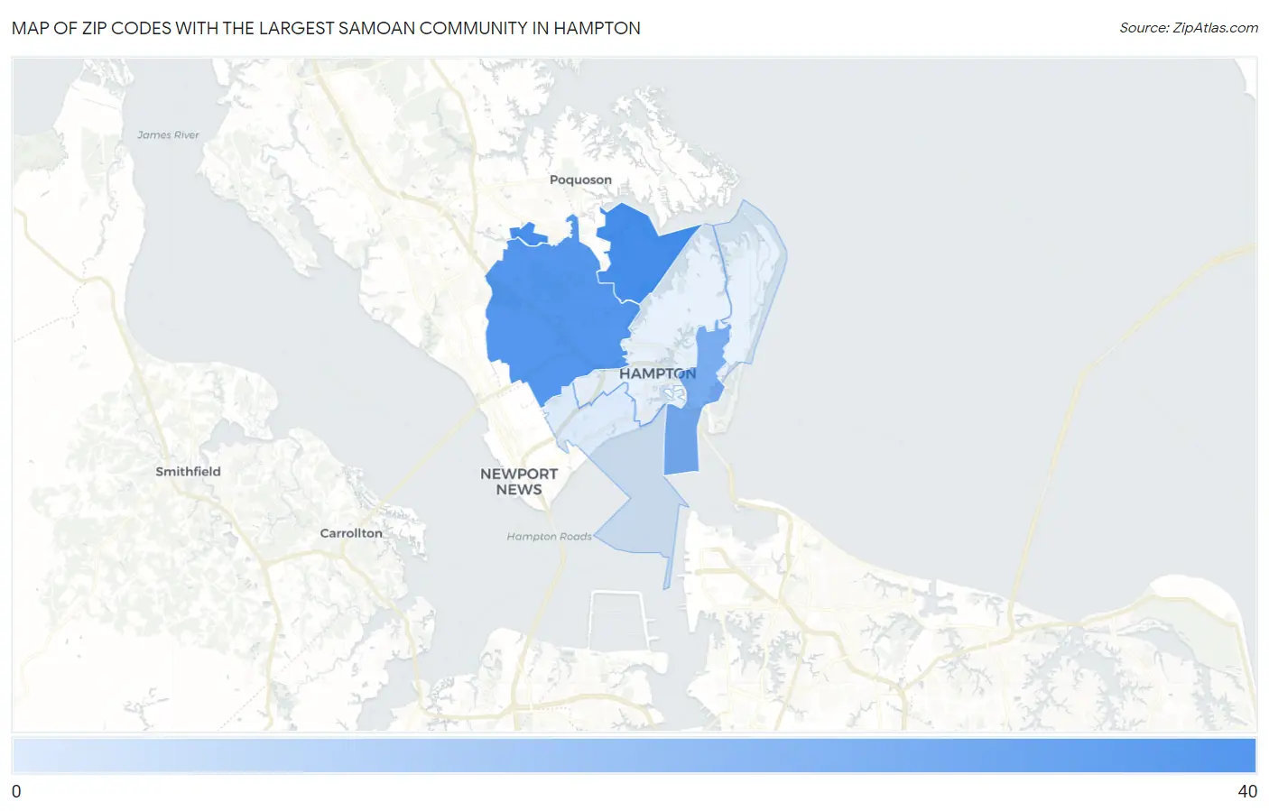 Zip Codes with the Largest Samoan Community in Hampton Map