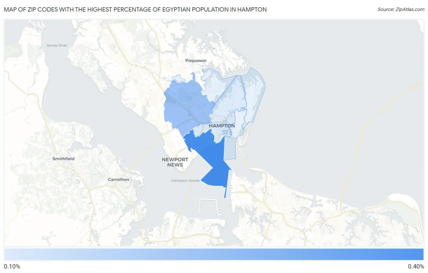 Zip Codes with the Highest Percentage of Egyptian Population in Hampton Map
