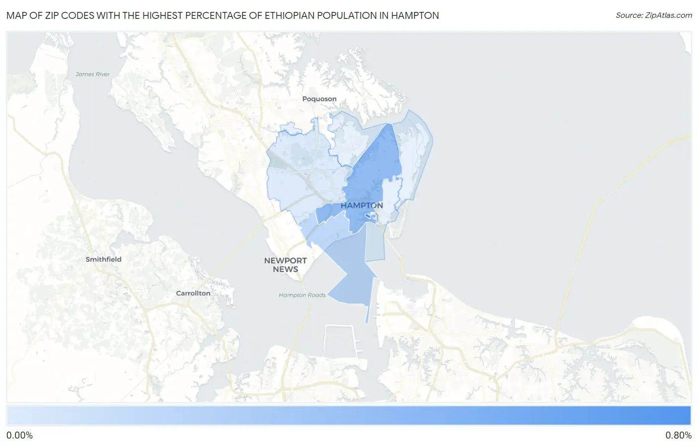 Zip Codes with the Highest Percentage of Ethiopian Population in Hampton Map