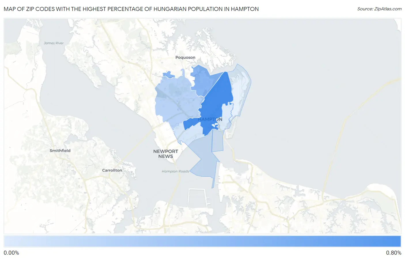 Zip Codes with the Highest Percentage of Hungarian Population in Hampton Map