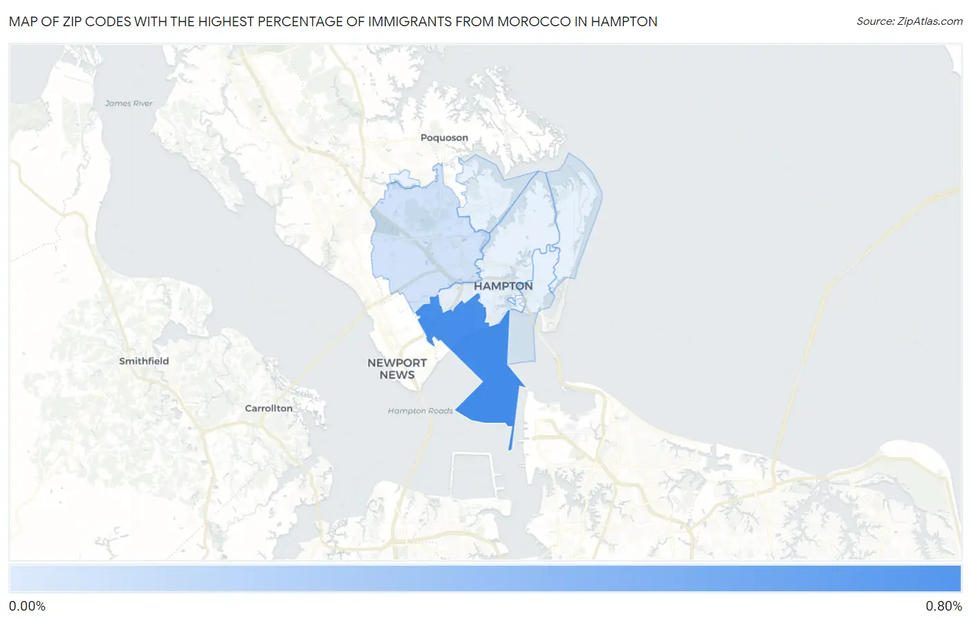Zip Codes with the Highest Percentage of Immigrants from Morocco in Hampton Map