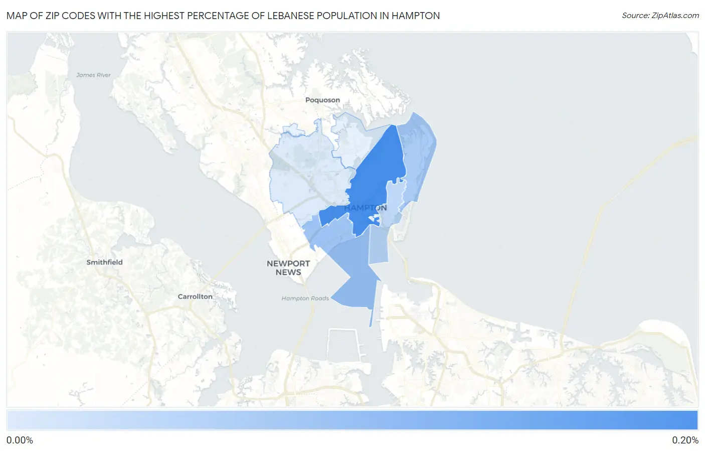 Zip Codes with the Highest Percentage of Lebanese Population in Hampton Map