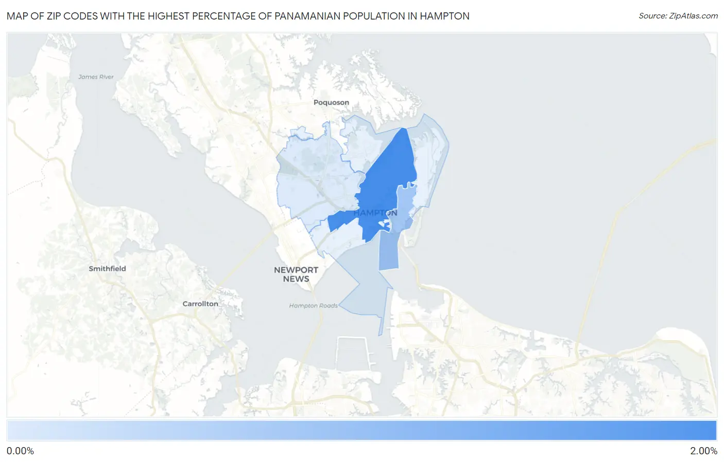 Zip Codes with the Highest Percentage of Panamanian Population in Hampton Map