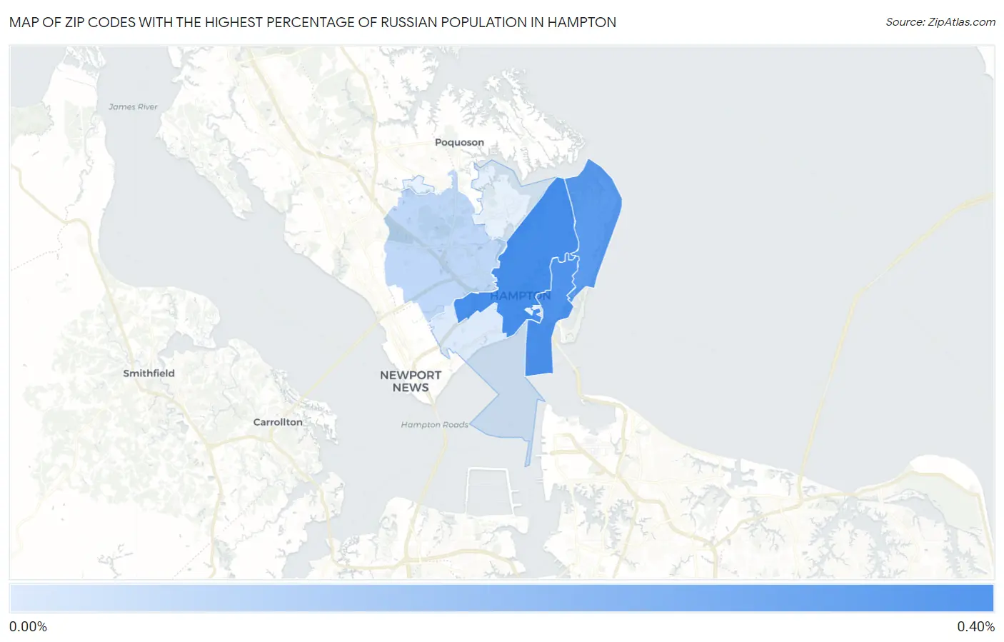 Zip Codes with the Highest Percentage of Russian Population in Hampton Map