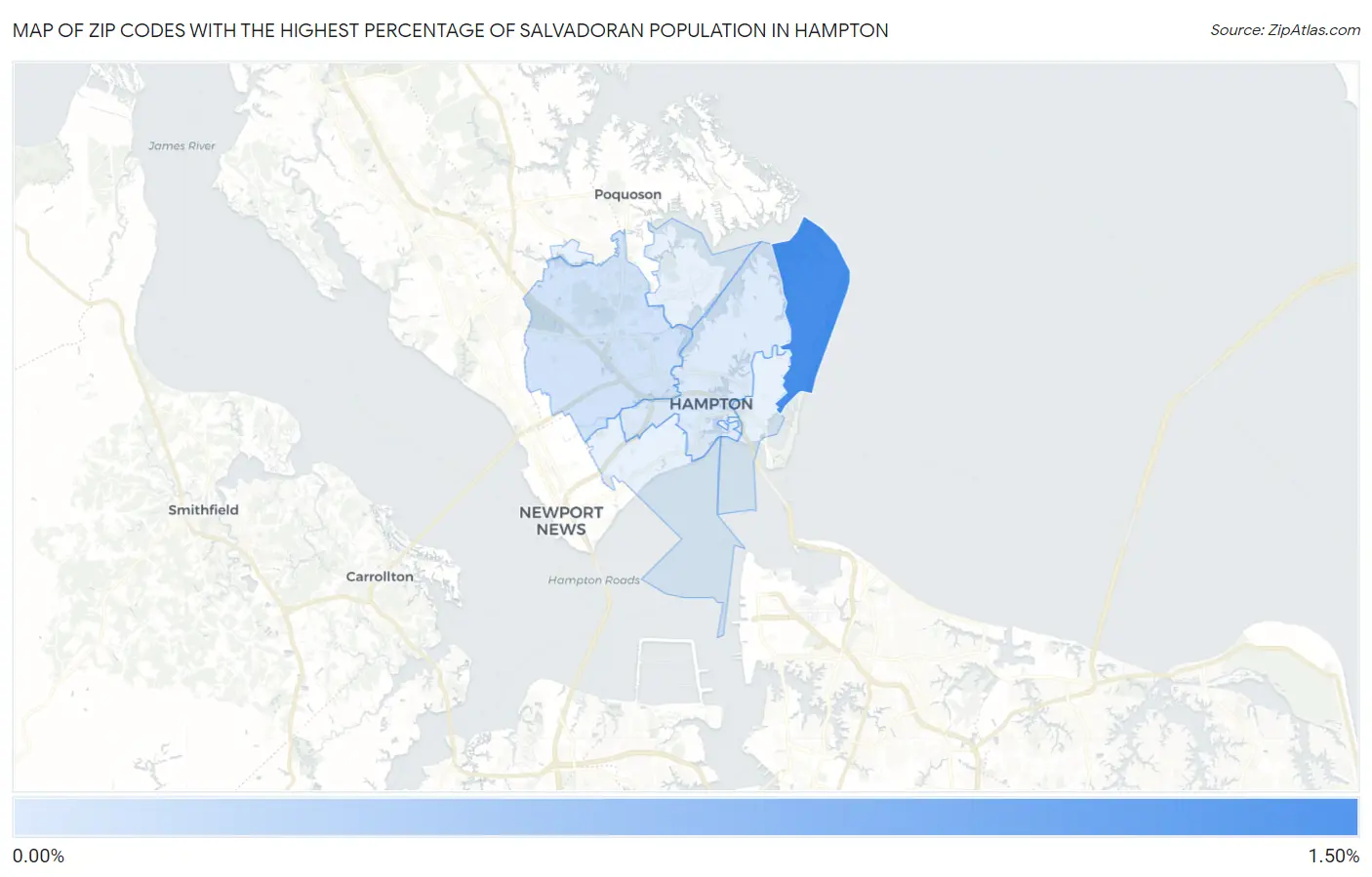 Zip Codes with the Highest Percentage of Salvadoran Population in Hampton Map