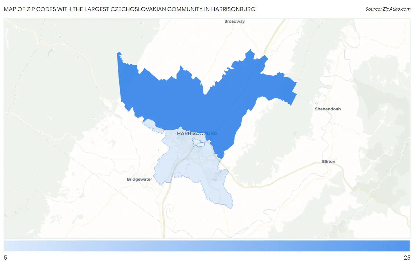 Zip Codes with the Largest Czechoslovakian Community in Harrisonburg Map
