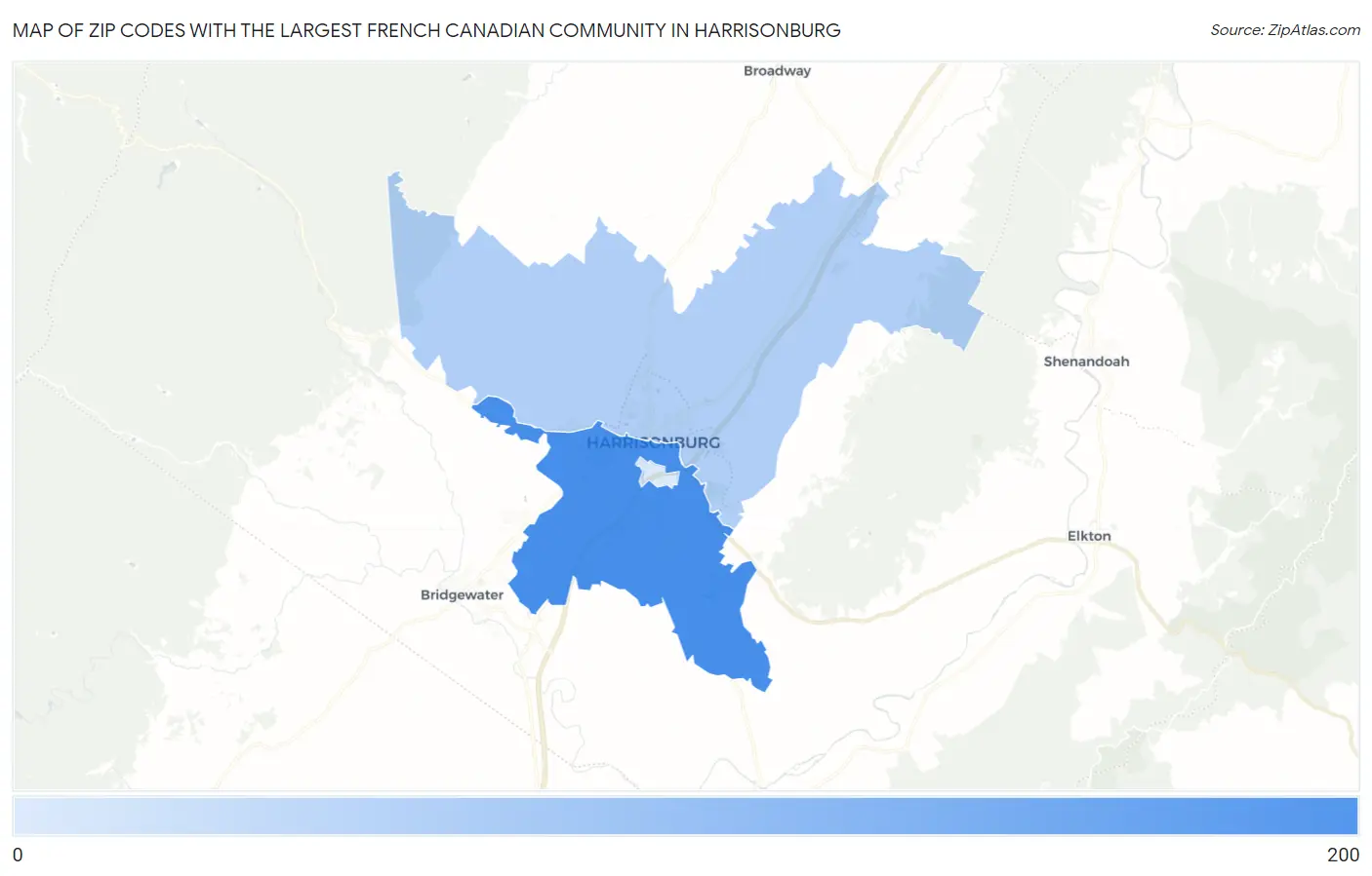 Zip Codes with the Largest French Canadian Community in Harrisonburg Map