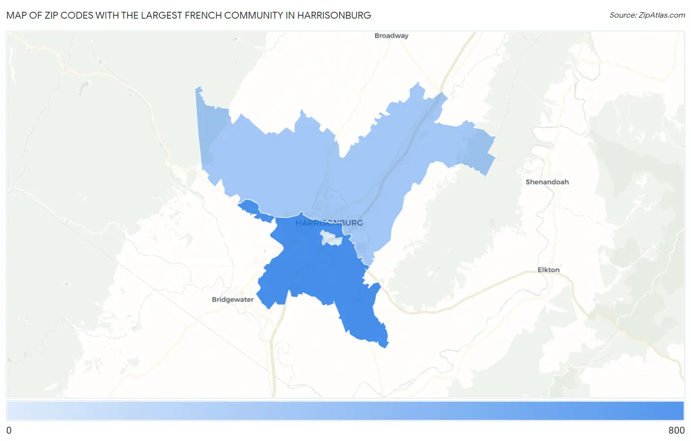 Zip Codes with the Largest French Community in Harrisonburg Map