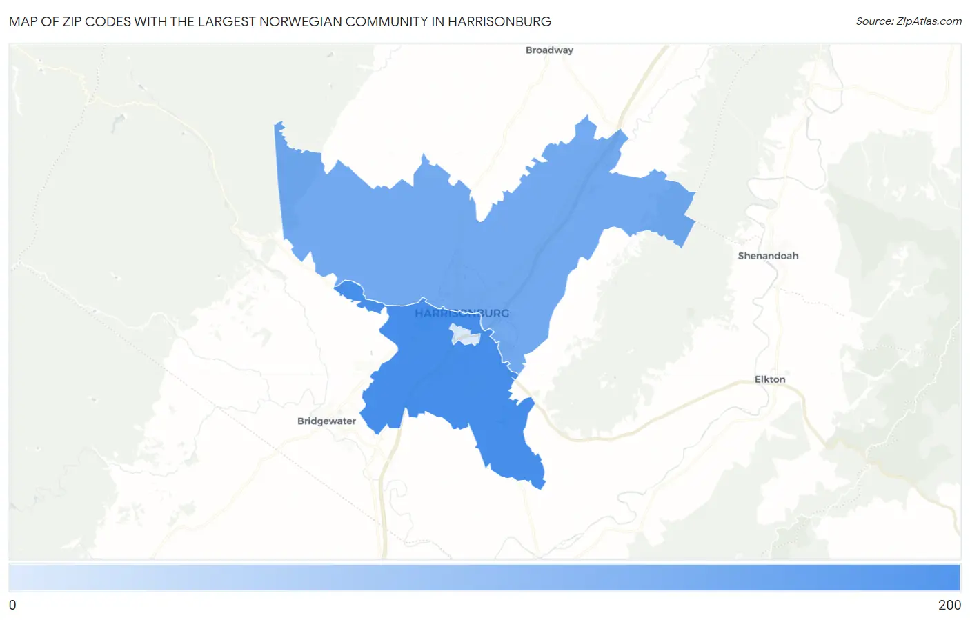 Zip Codes with the Largest Norwegian Community in Harrisonburg Map