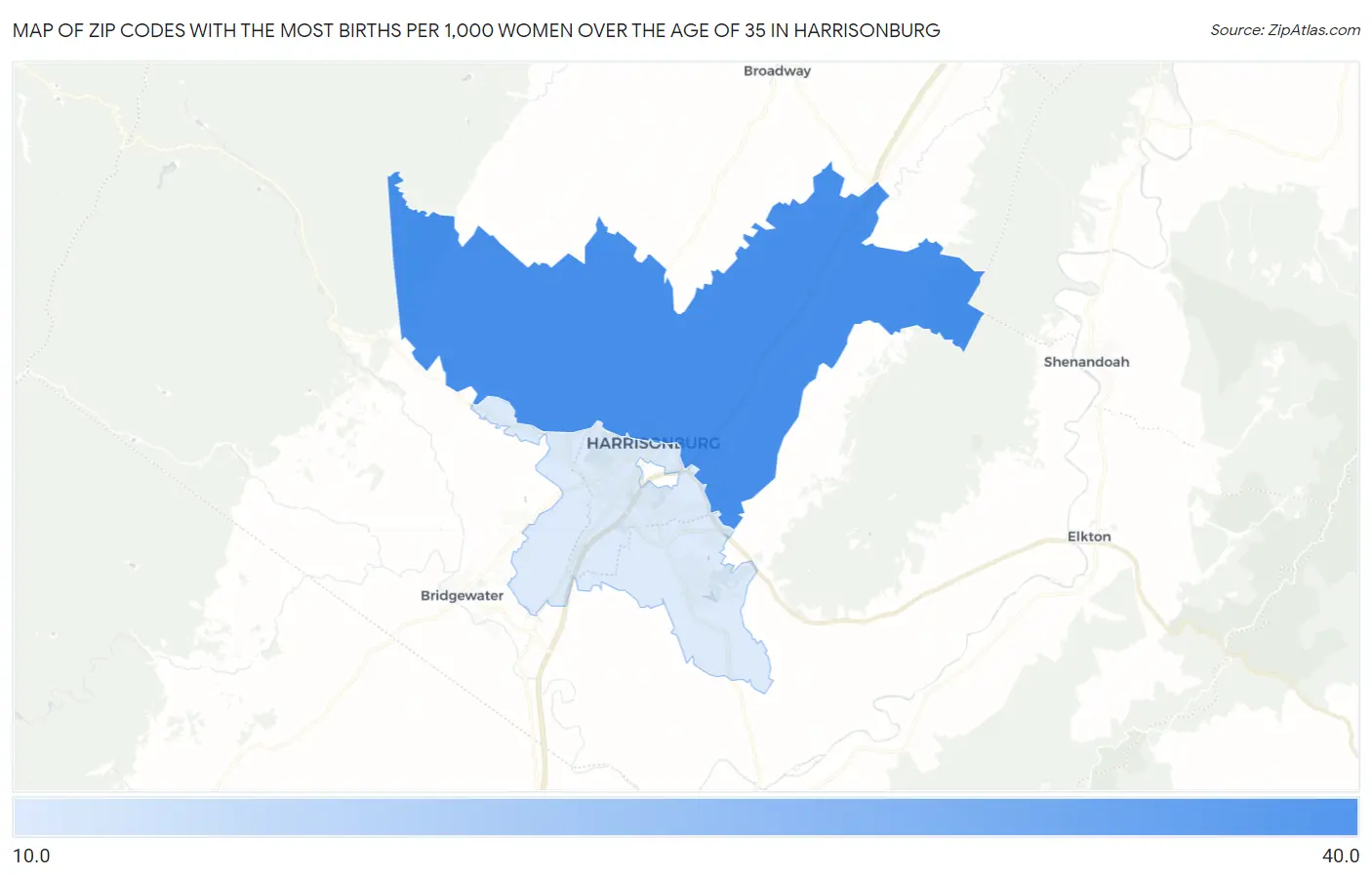 Zip Codes with the Most Births per 1,000 Women Over the Age of 35 in Harrisonburg Map