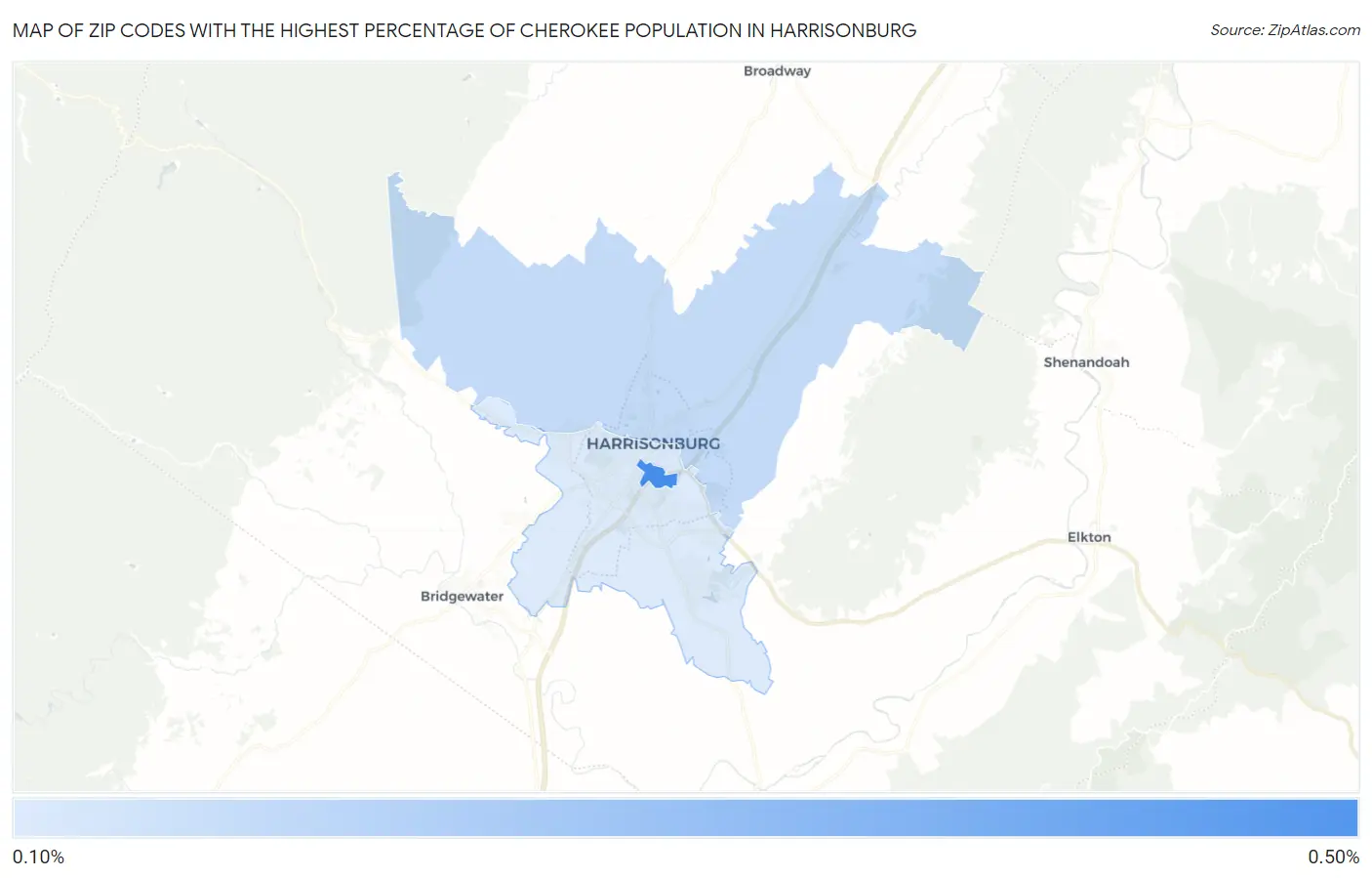 Zip Codes with the Highest Percentage of Cherokee Population in Harrisonburg Map
