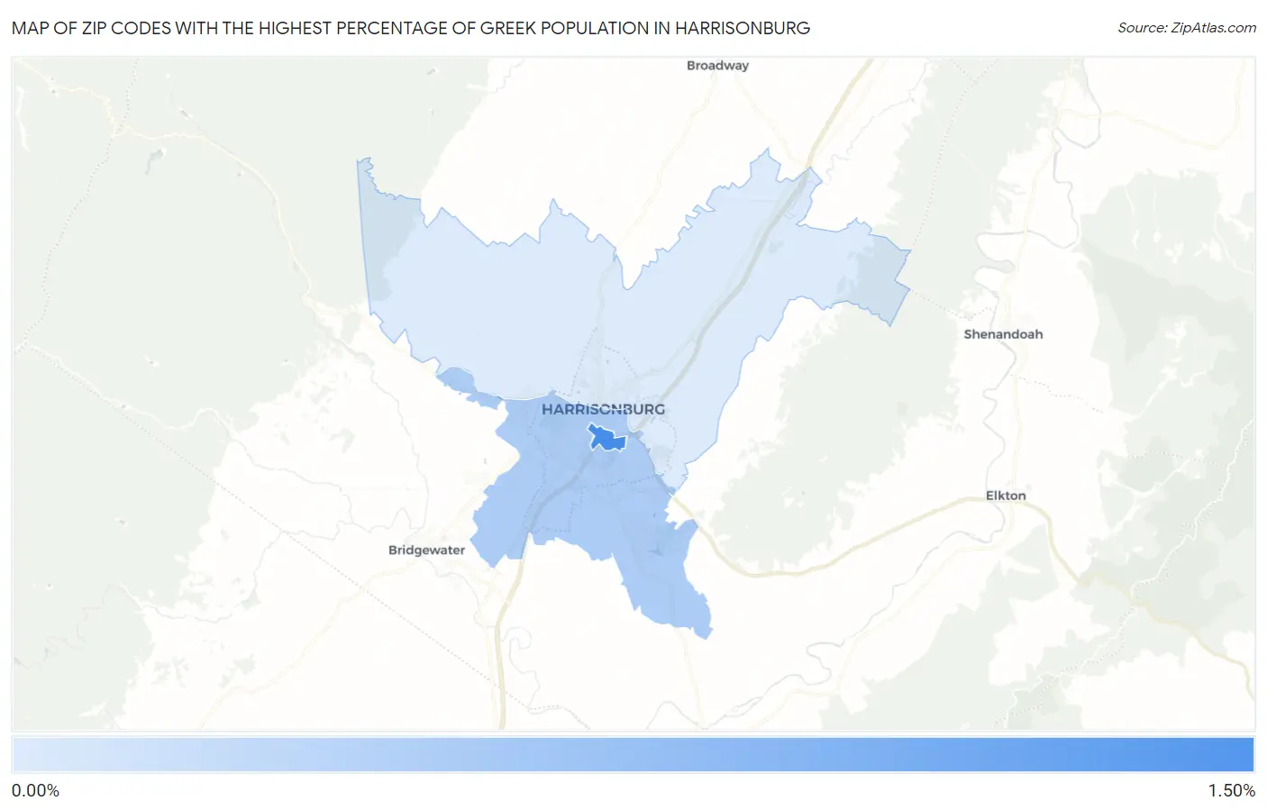 Zip Codes with the Highest Percentage of Greek Population in Harrisonburg Map