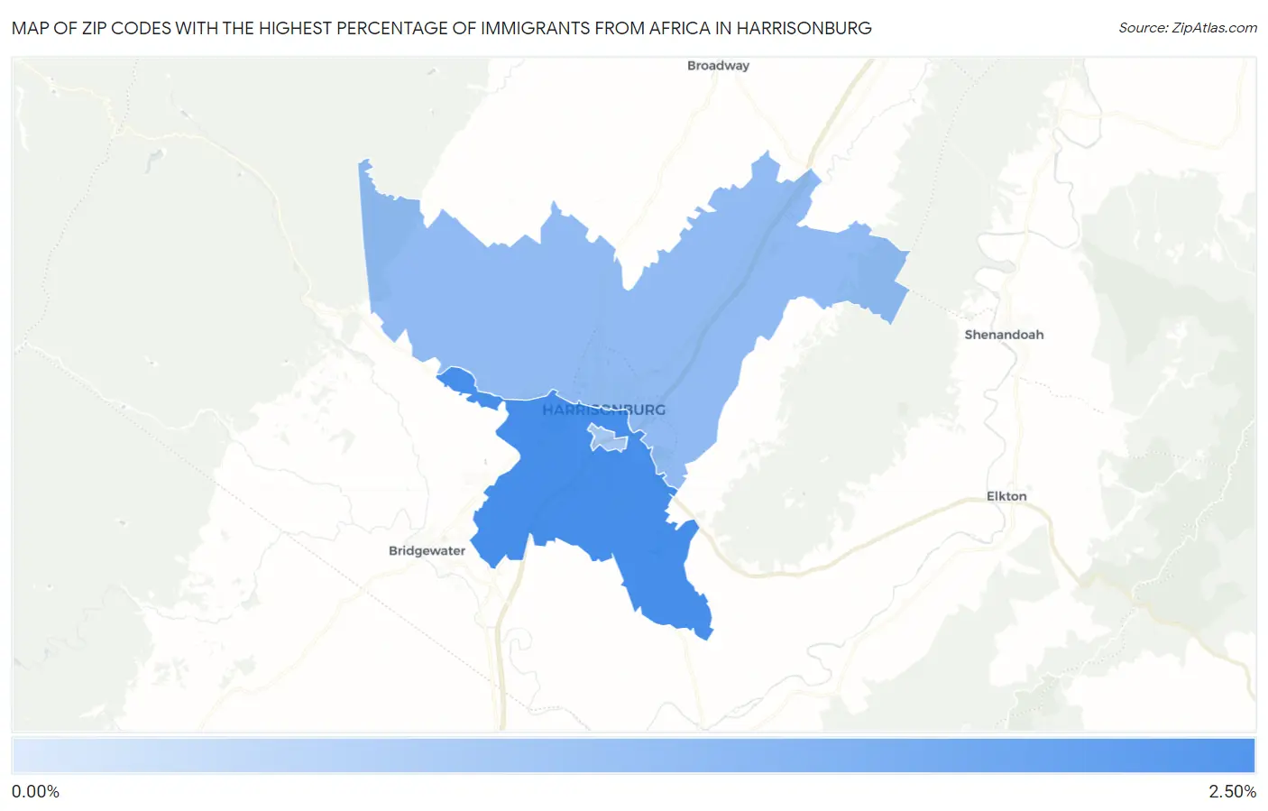 Zip Codes with the Highest Percentage of Immigrants from Africa in Harrisonburg Map
