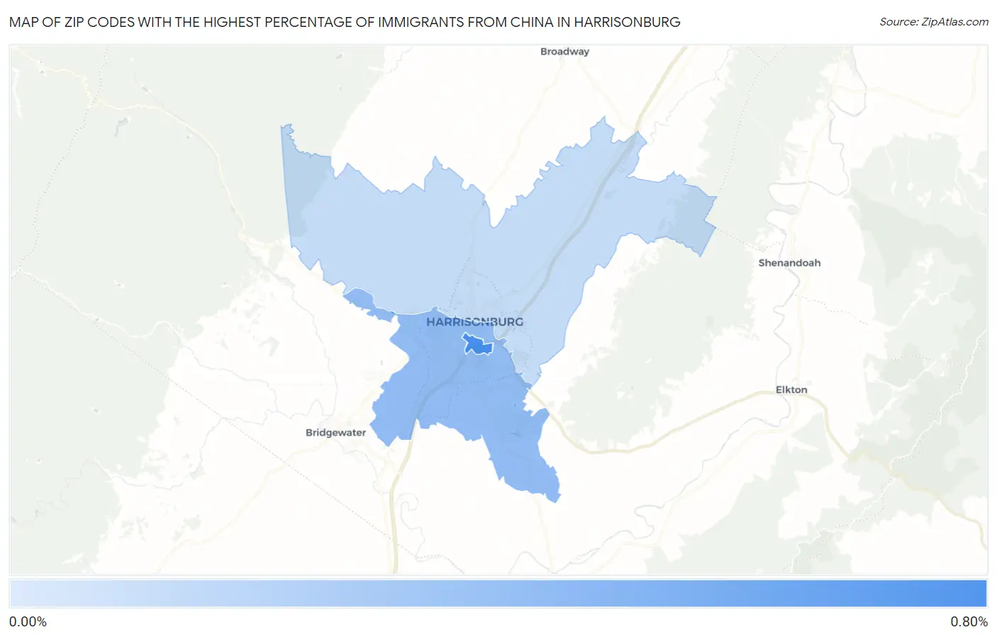 Zip Codes with the Highest Percentage of Immigrants from China in Harrisonburg Map