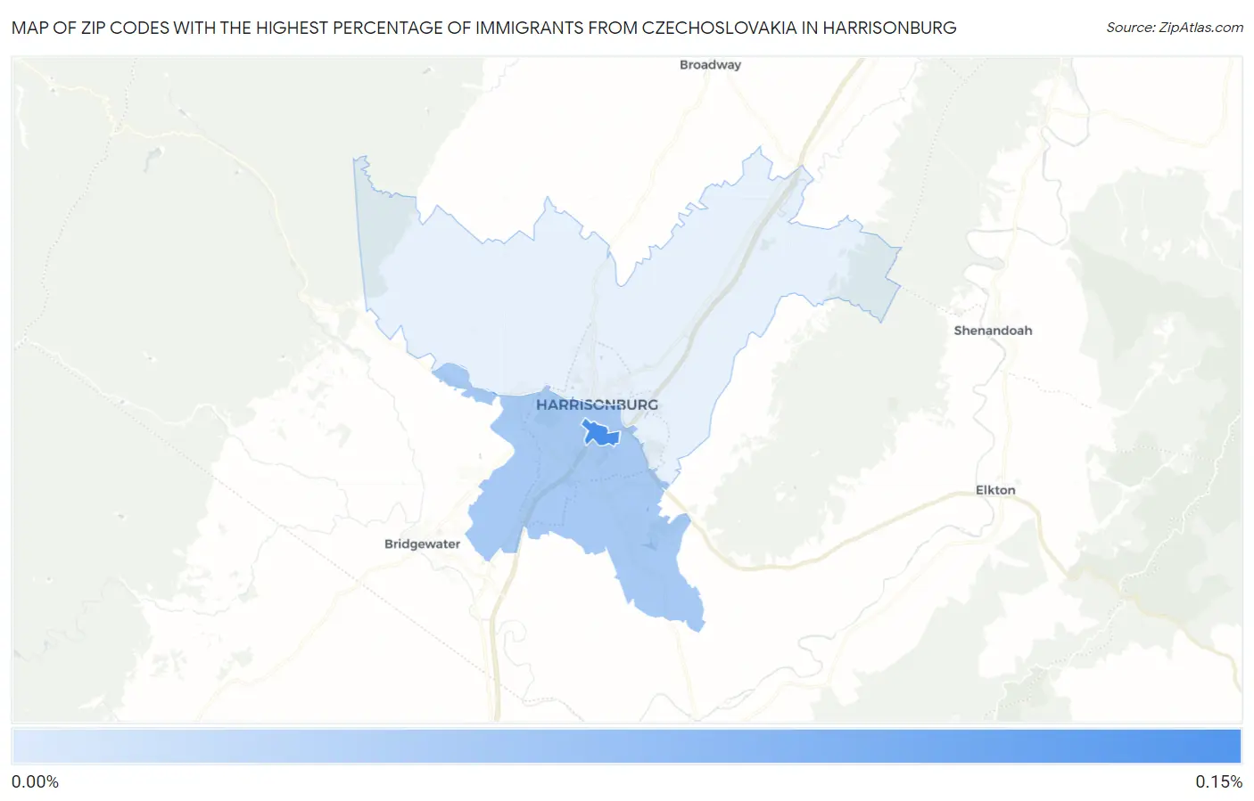 Zip Codes with the Highest Percentage of Immigrants from Czechoslovakia in Harrisonburg Map