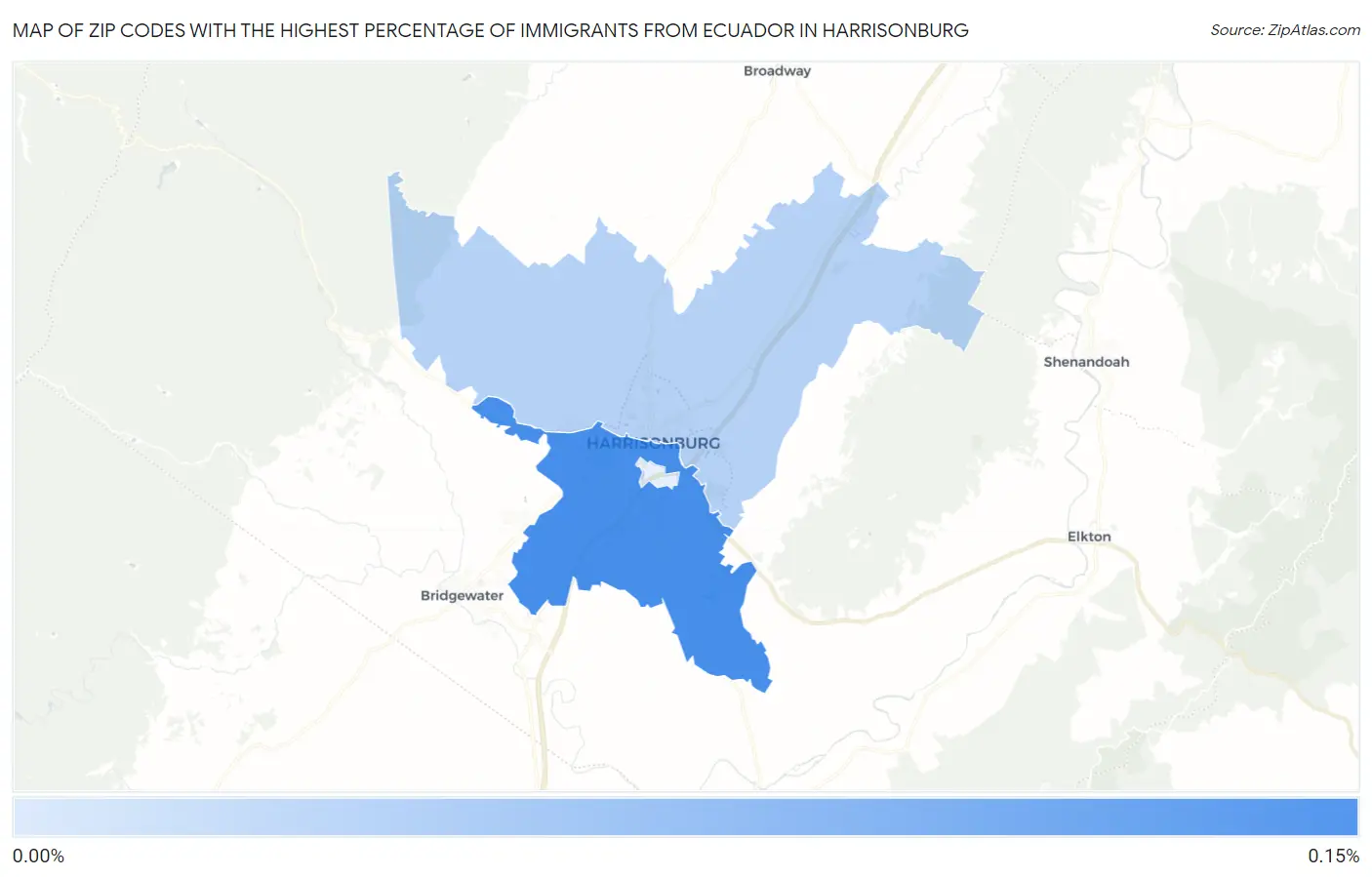 Zip Codes with the Highest Percentage of Immigrants from Ecuador in Harrisonburg Map