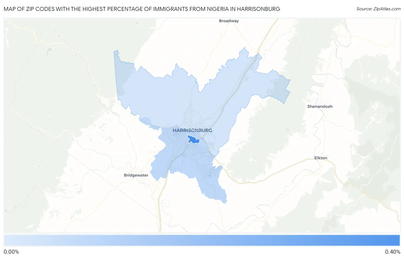 Zip Codes with the Highest Percentage of Immigrants from Nigeria in Harrisonburg Map