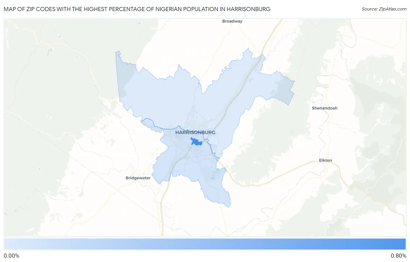 Zip Codes with the Highest Percentage of Nigerian Population in Harrisonburg Map