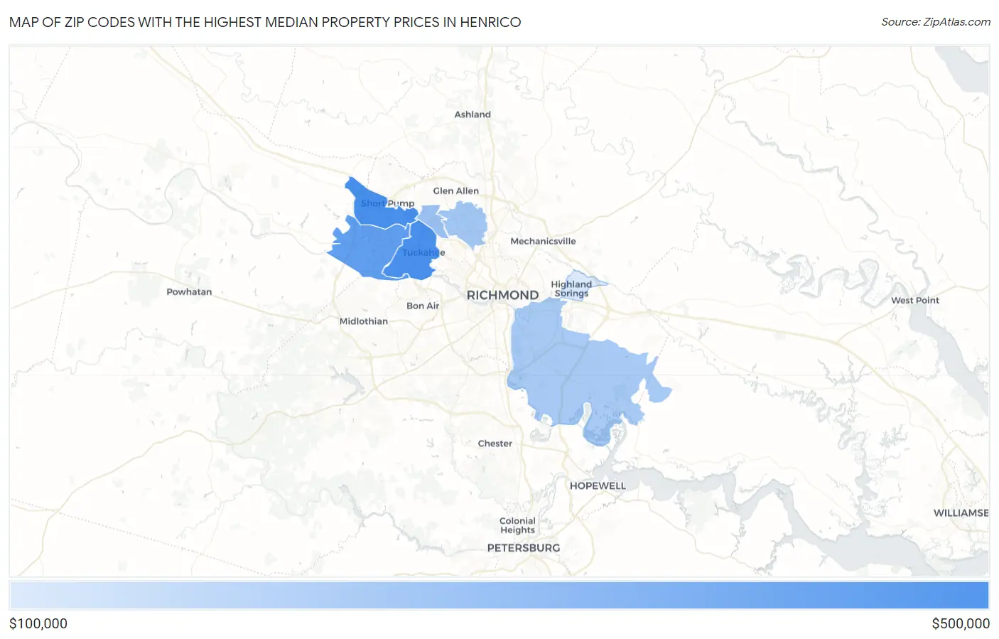 Zip Codes with the Highest Median Property Prices in Henrico Map