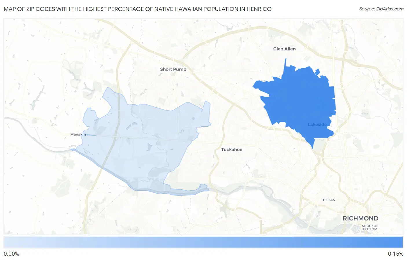 Zip Codes with the Highest Percentage of Native Hawaiian Population in Henrico Map