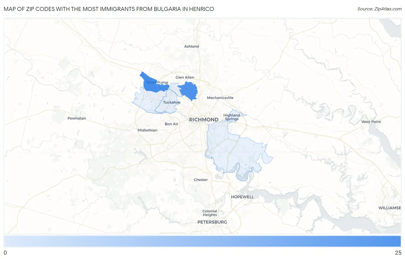 Zip Codes with the Most Immigrants from Bulgaria in Henrico Map
