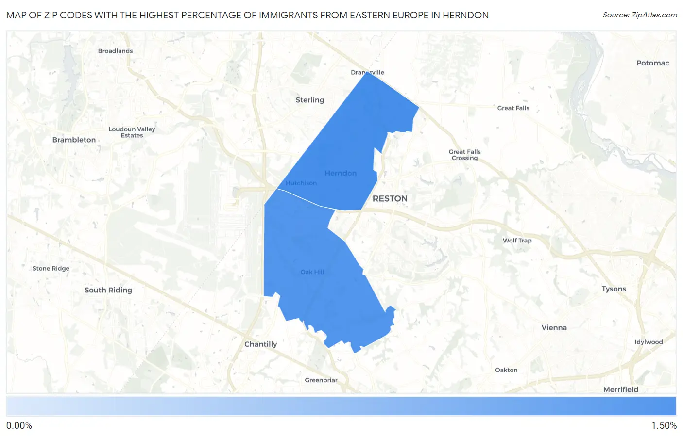 Zip Codes with the Highest Percentage of Immigrants from Eastern Europe in Herndon Map