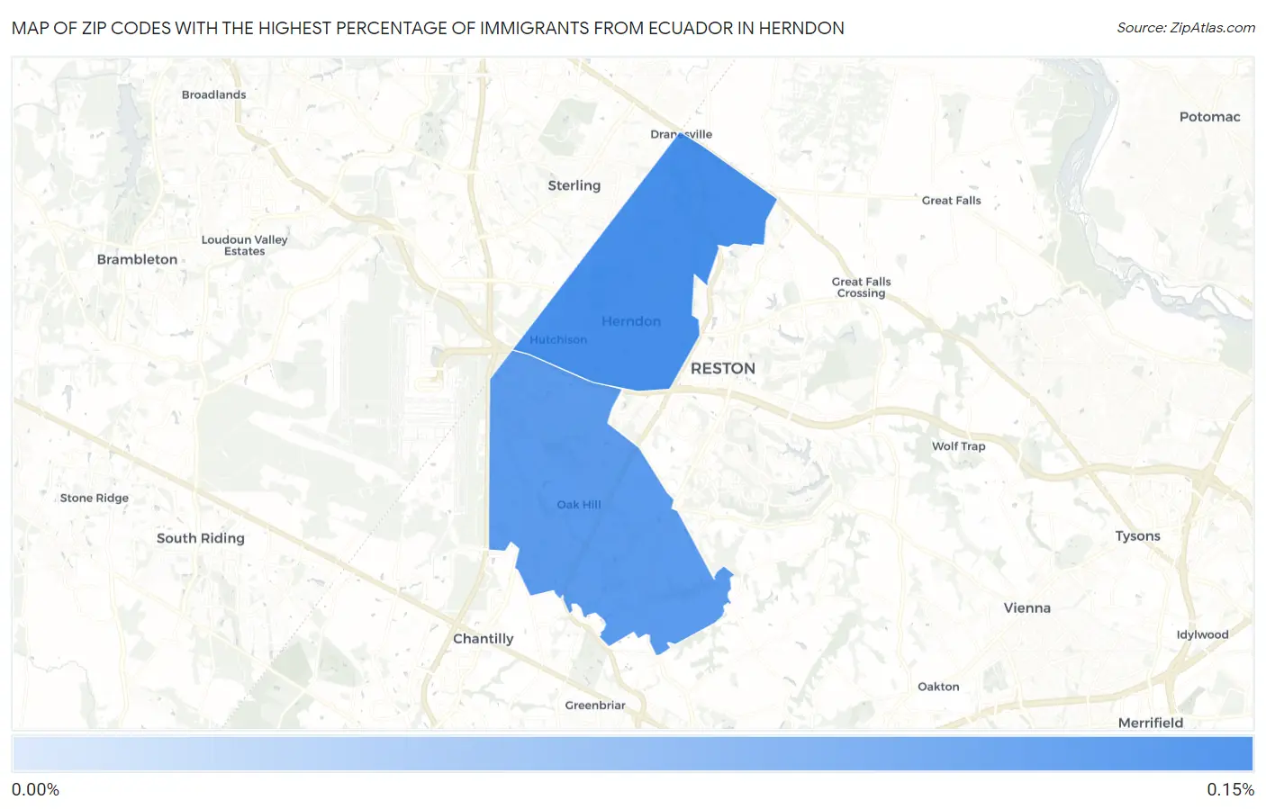 Zip Codes with the Highest Percentage of Immigrants from Ecuador in Herndon Map