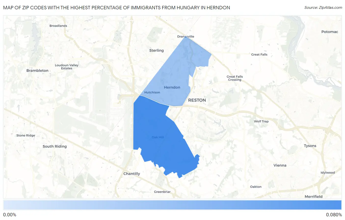 Zip Codes with the Highest Percentage of Immigrants from Hungary in Herndon Map
