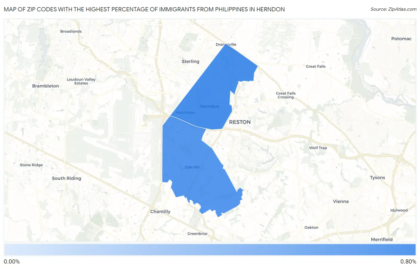 Zip Codes with the Highest Percentage of Immigrants from Philippines in Herndon Map