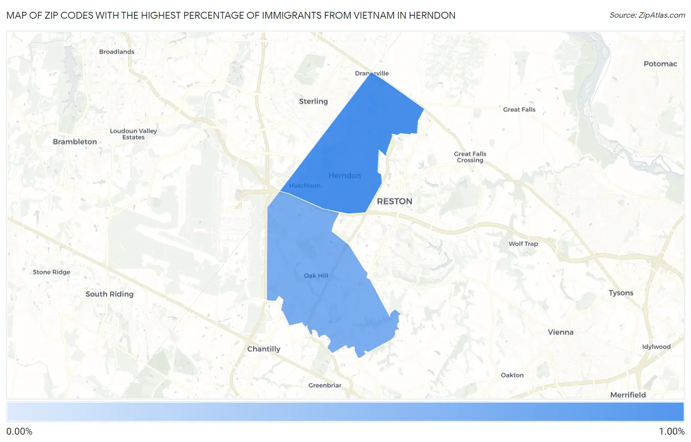 Zip Codes with the Highest Percentage of Immigrants from Vietnam in Herndon Map