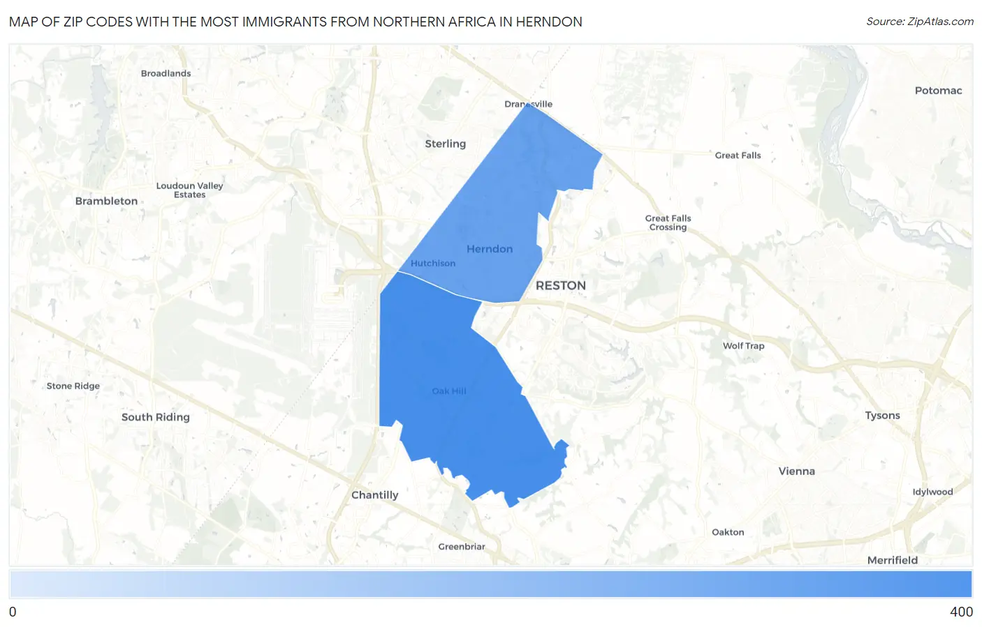 Zip Codes with the Most Immigrants from Northern Africa in Herndon Map