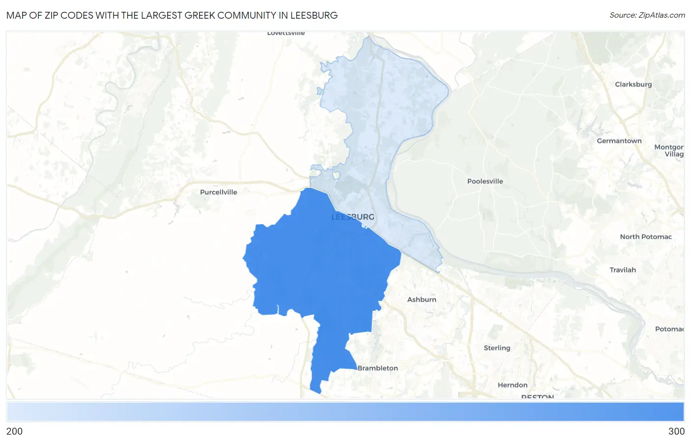 Zip Codes with the Largest Greek Community in Leesburg Map