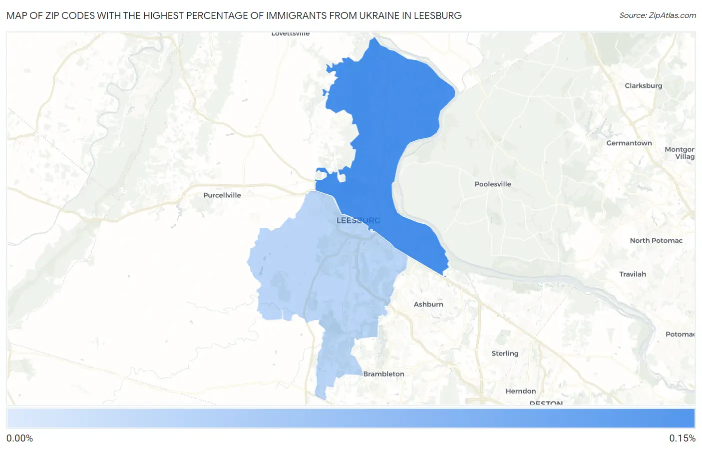 Zip Codes with the Highest Percentage of Immigrants from Ukraine in Leesburg Map