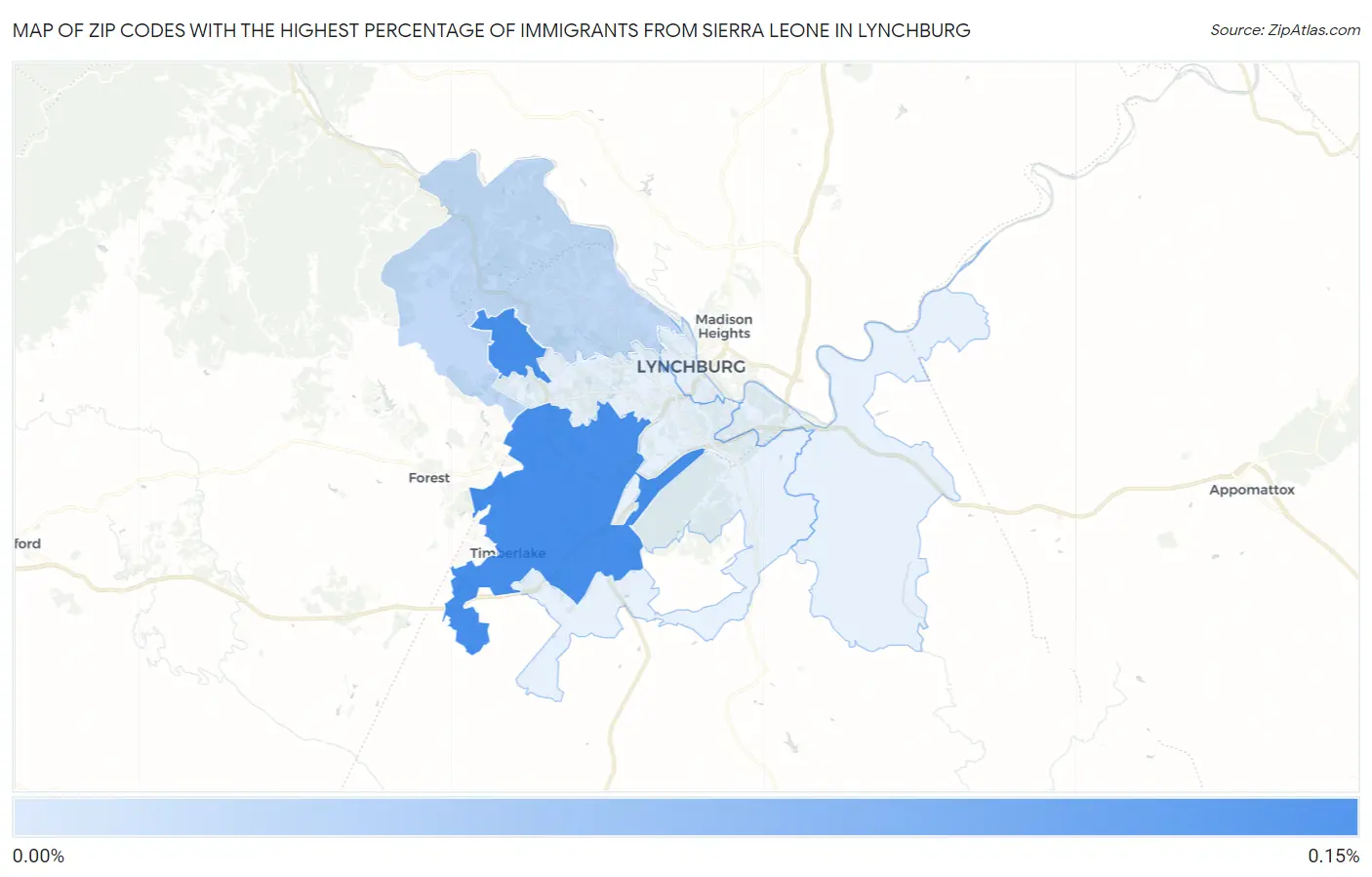 Zip Codes with the Highest Percentage of Immigrants from Sierra Leone in Lynchburg Map