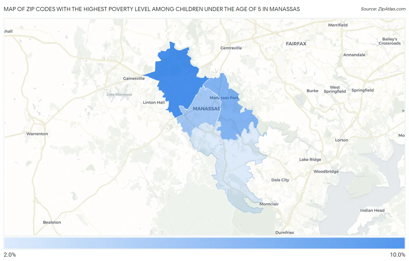 Zip Codes with the Highest Poverty Level Among Children Under the Age of 5 in Manassas Map
