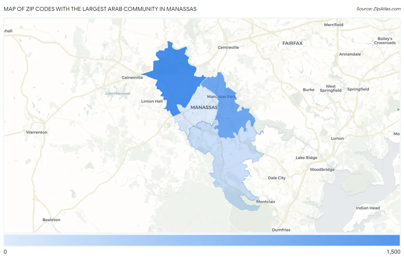 Zip Codes with the Largest Arab Community in Manassas Map