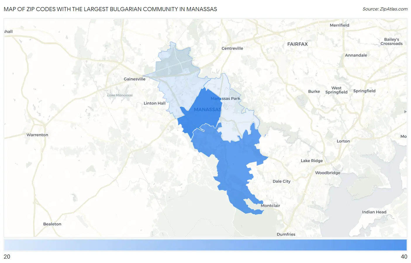 Zip Codes with the Largest Bulgarian Community in Manassas Map