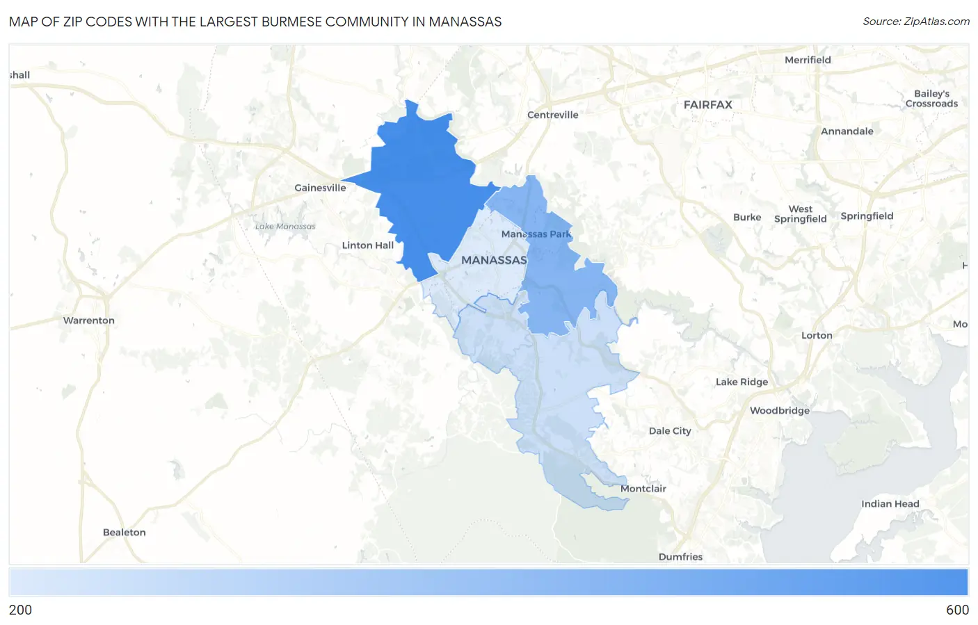 Zip Codes with the Largest Burmese Community in Manassas Map