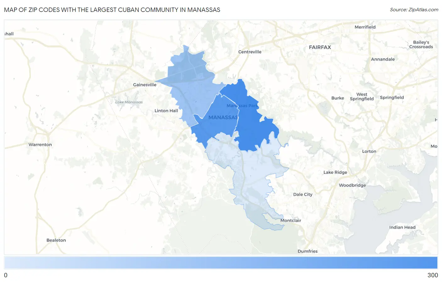 Zip Codes with the Largest Cuban Community in Manassas Map