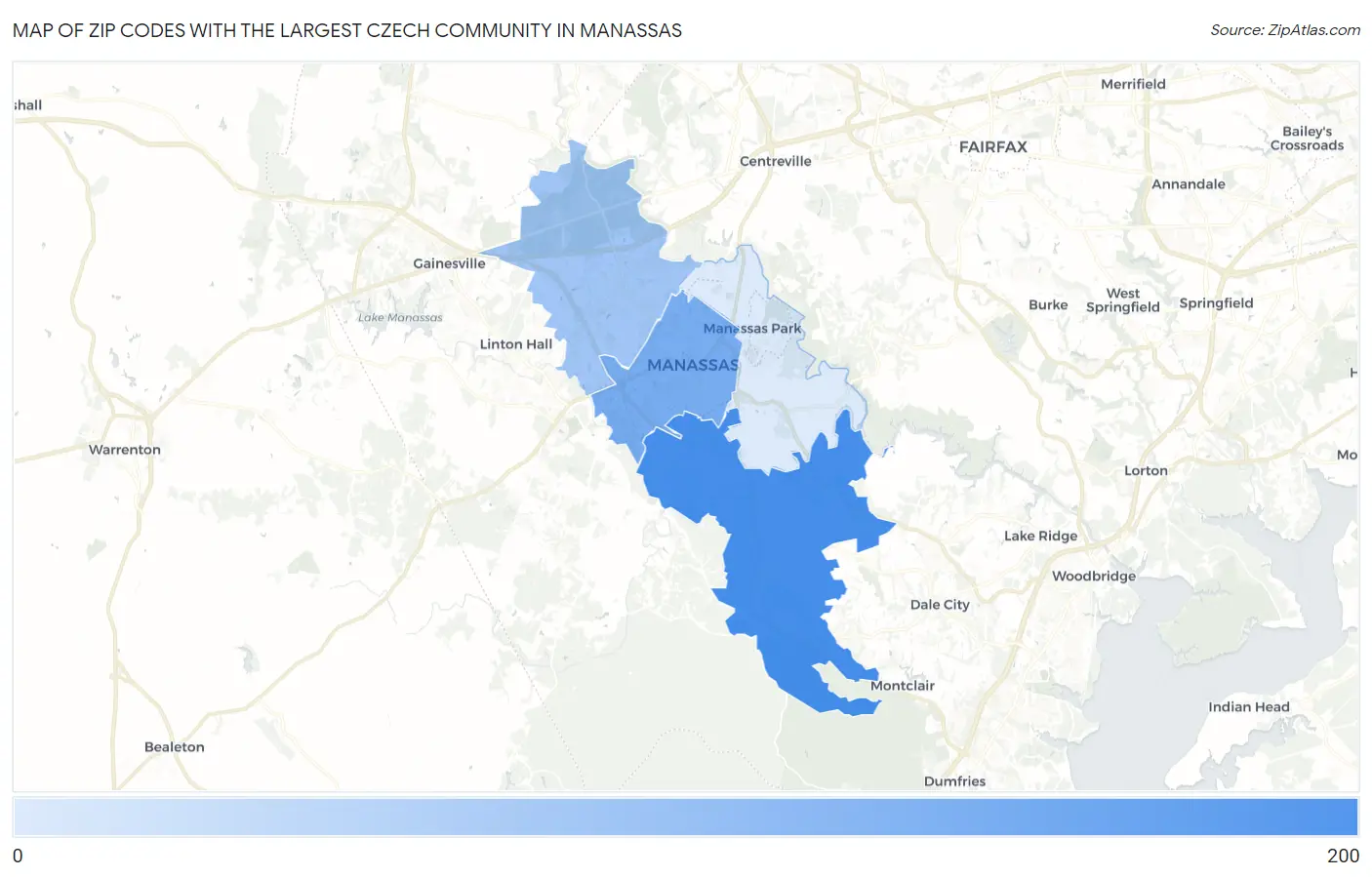 Zip Codes with the Largest Czech Community in Manassas Map