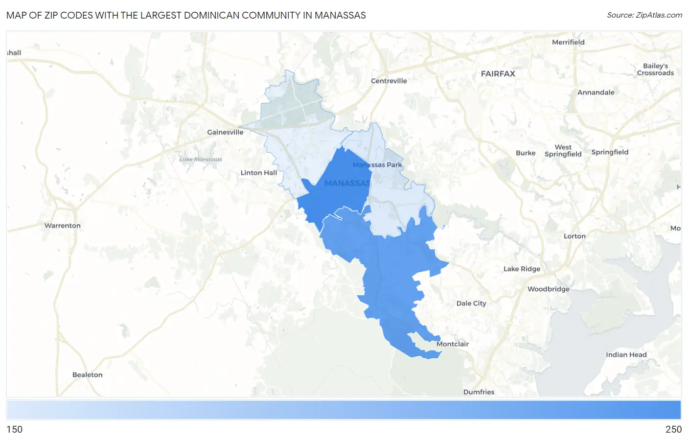 Zip Codes with the Largest Dominican Community in Manassas Map