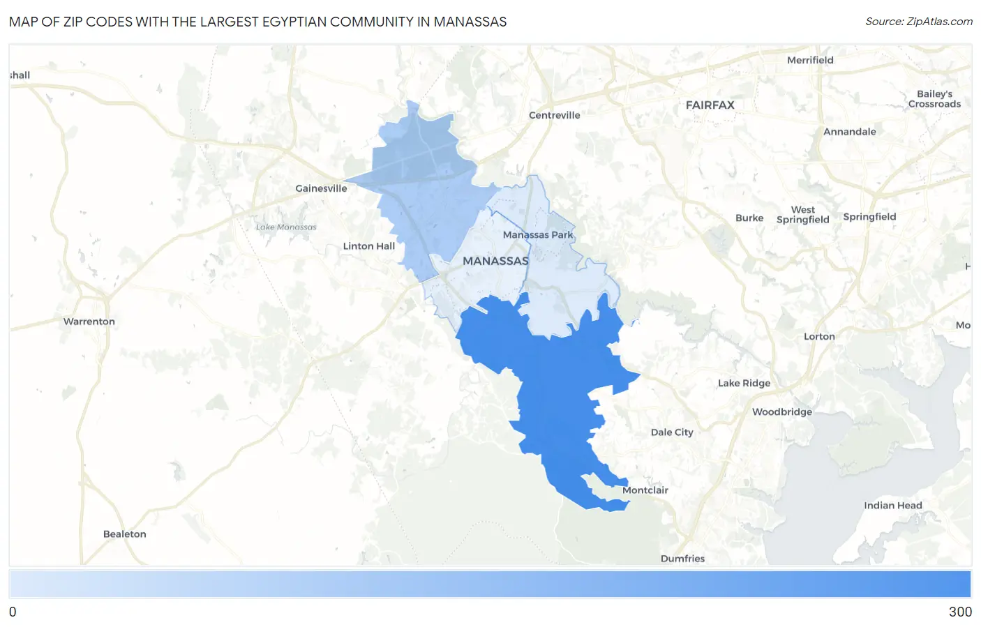 Zip Codes with the Largest Egyptian Community in Manassas Map