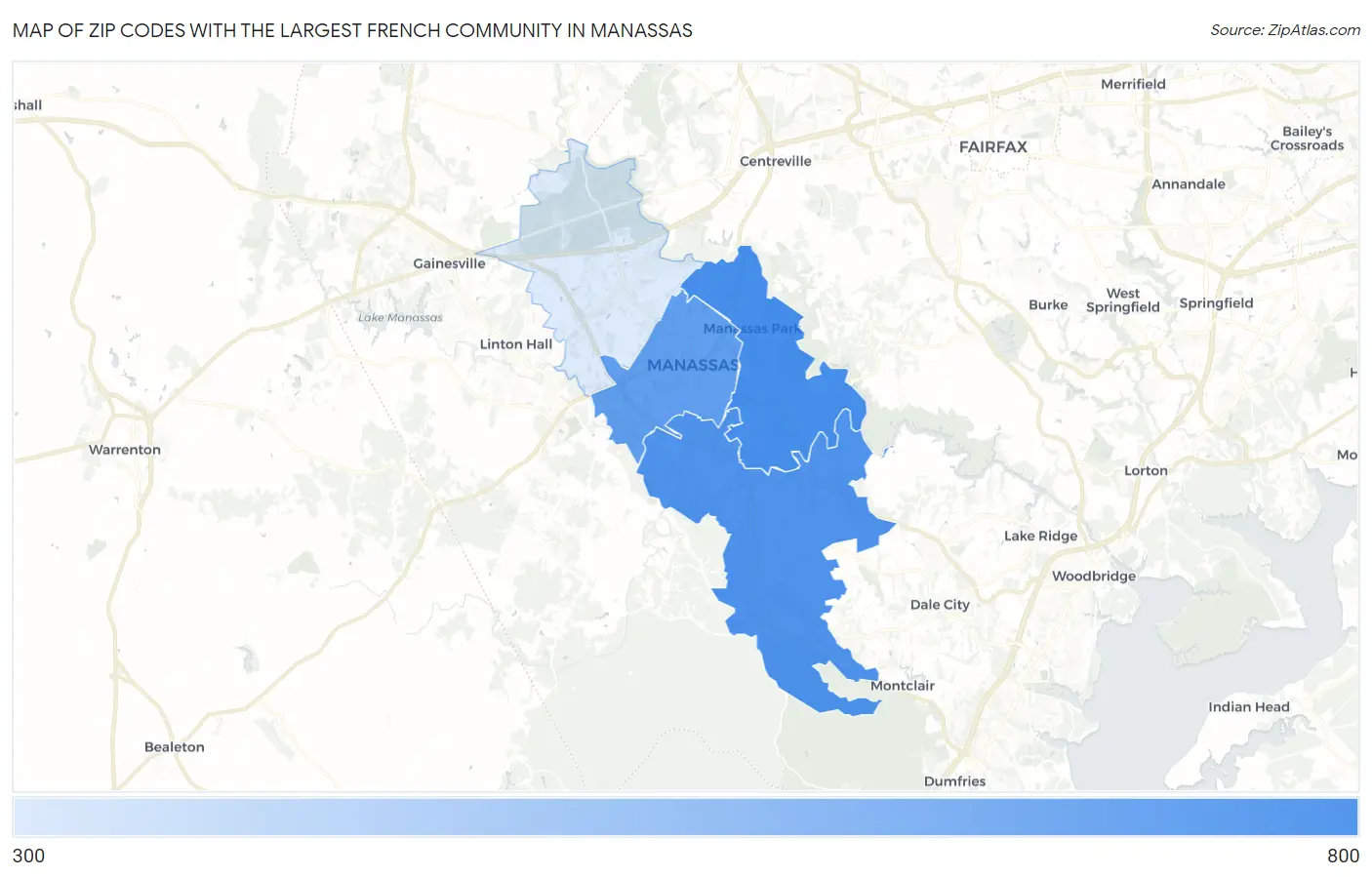 Zip Codes with the Largest French Community in Manassas Map