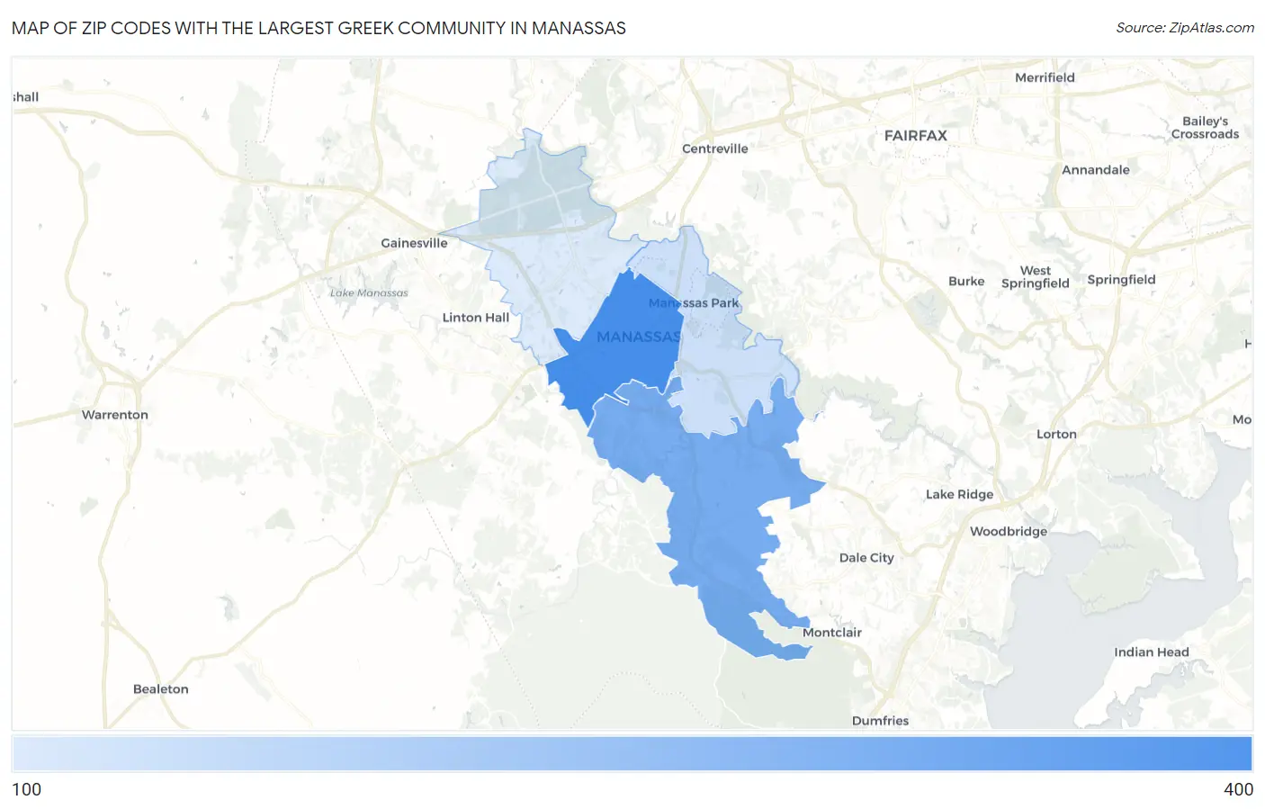 Zip Codes with the Largest Greek Community in Manassas Map