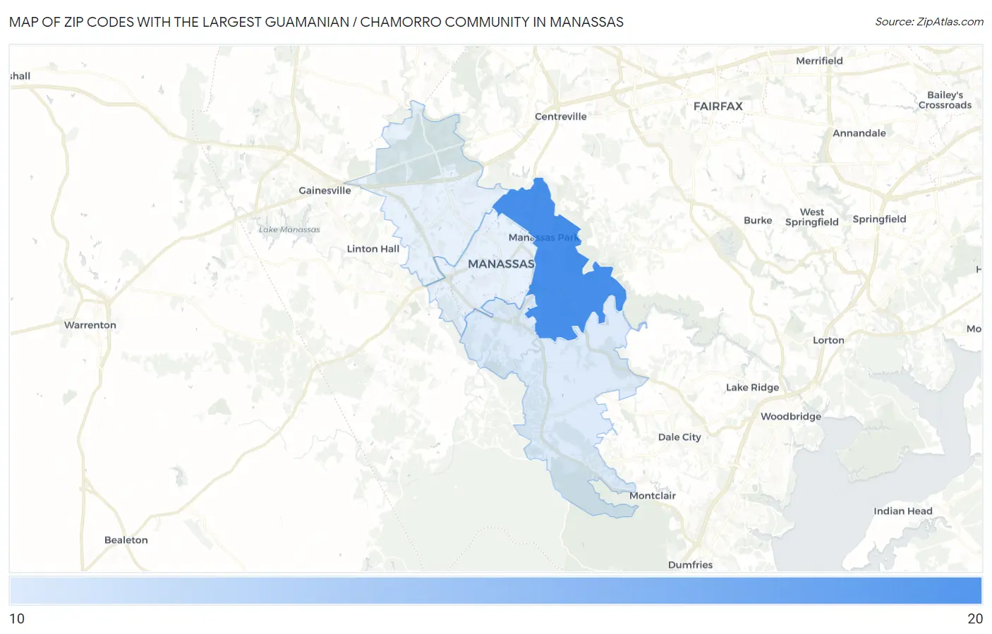 Zip Codes with the Largest Guamanian / Chamorro Community in Manassas Map