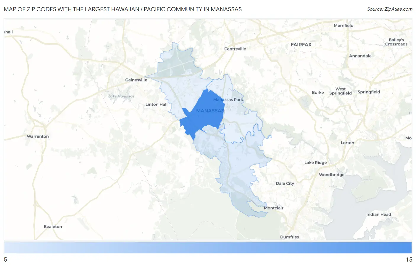 Zip Codes with the Largest Hawaiian / Pacific Community in Manassas Map
