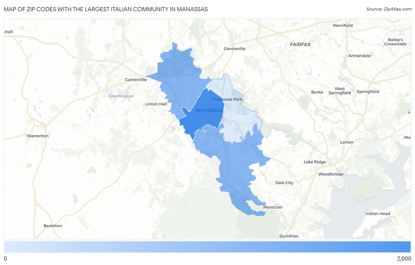 Zip Codes with the Largest Italian Community in Manassas Map